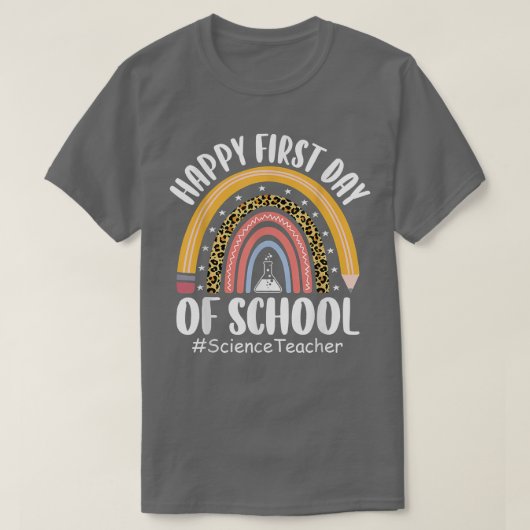 Leopard Rainbow Science leraar eerste dag terug na T-shirt (Design voorkant)