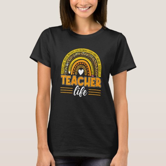 Leopard Rainbow Teacher Life Teaching Teacher Day  T-shirt (Voorkant)