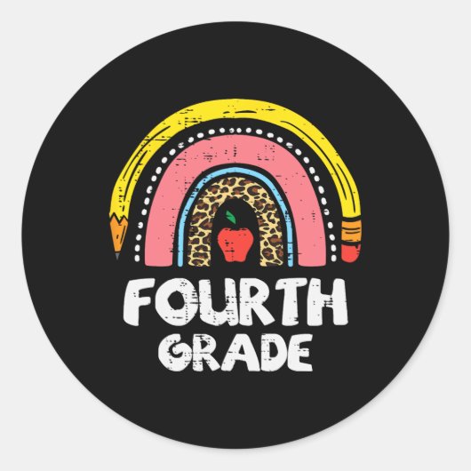 Leopard Rainbow Vierde klas 4e schooldag Ronde Sticker (Voorkant)