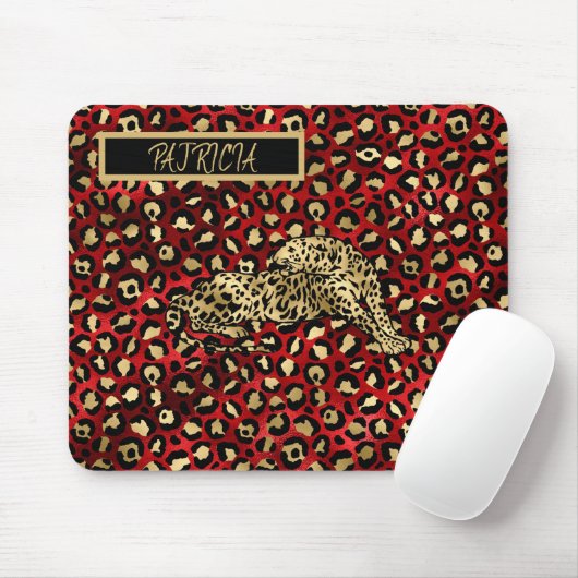 Leopard Red Black Gold Funky Fun Muismat (Met muis)