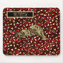 Leopard Red Black Gold Funky Fun Muismat
