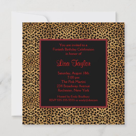 Leopard Red Bow Vrouwen 40ste verjaardag Kaart (Achterkant)