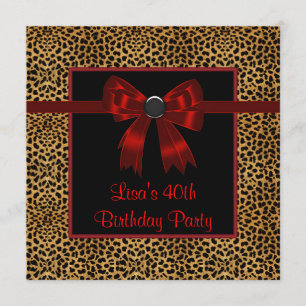 Leopard Red Bow Womans 40th Birthday Kaart