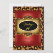 Leopard Red Gold Black Birthday Elegant Vintage Kaart (Voorkant)