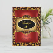 Leopard Red Gold Black Birthday Elegant Vintage Kaart (Staand voorkant)