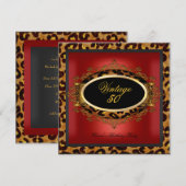 Leopard Red Gold Black Birthday Party 50 Kaart (Voorkant / Achterkant)