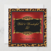 Leopard Red Gold Black Birthday Party Wild 50 Kaart (Voorkant)