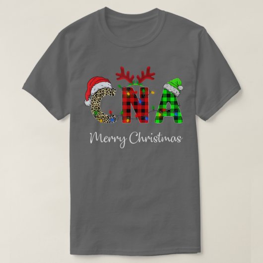Leopard Red Plaid CNA Nursing Santa Hat Reindec T-shirt (Design voorkant)