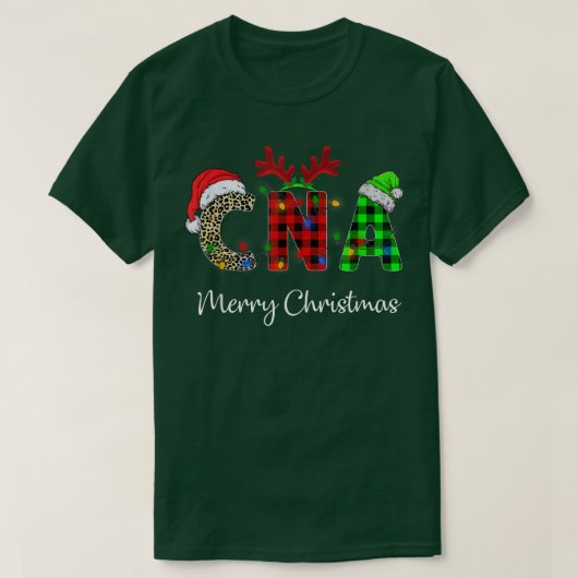 Leopard Red Plaid CNA Nursing Santa Hat Reindec T-shirt (Design voorkant)
