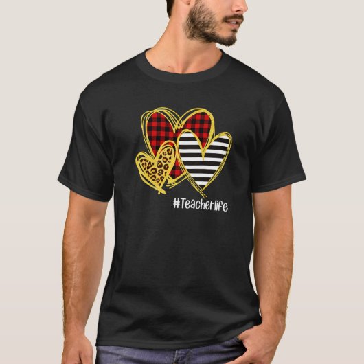 Leopard Red Plaid Striped Hearts Teacher Life Vale T-shirt (Voorkant)