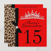 leopard red Quinceanera Kaart (Voorkant / Achterkant)
