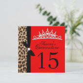 leopard red Quinceanera Kaart (Staand voorkant)