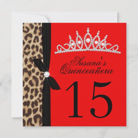 leopard red Quinceanera Kaart (Voorkant)