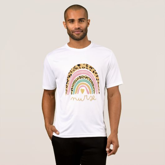 Leopard Regenboog Geel, Verpleegkundige Mannen Vro T-shirt (Voorkant volledig)