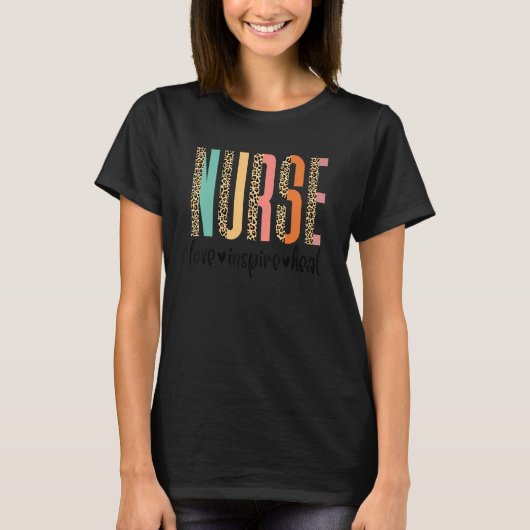 Leopard Registered Nurse Love Inspire Heal Nursing T-shirt (Voorkant)