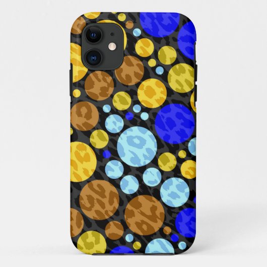 Leopard Retro Polka Dots | Geel blauw Aqua Case-Mate iPhone Case (Achterkant)