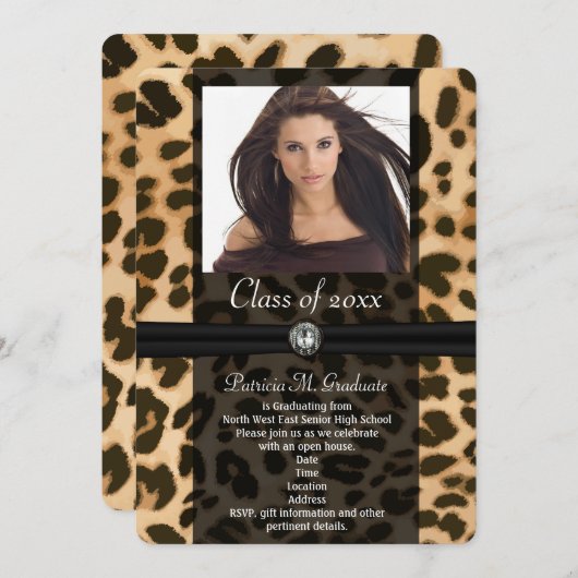 Leopard Ribbon Foto Afstuderen Kaart (Voorkant / Achterkant)