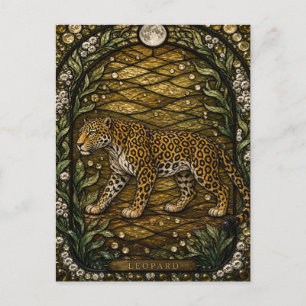 Leopard Rock Struik Illumina Glas in Lood Briefkaart