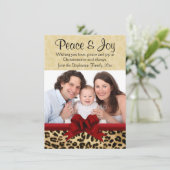 Leopard rode boog Kerstmis foto groet Kaart (Staand voorkant)
