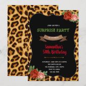Leopard roos - uitnodiging voor volwassen verjaard (Voorkant / Achterkant)
