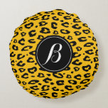 Leopard rosettes custom monogram round throw rond kussen<br><div class="desc">Leopard rosettes custom monogram round throw. Personalized wild animal spots pattern monogrammed with name initial letter. Elegant typography. Exotic home decor. Yellow or custom color.</div>