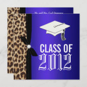 Leopard Royal Blue Graduation Party Kaart (Voorkant / Achterkant)