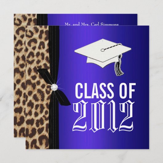 Leopard Royal Blue Graduation Party Kaart (Voorkant / Achterkant)