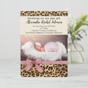Leopard roze boog meisje Baby geboorte aankondigin Aankondiging