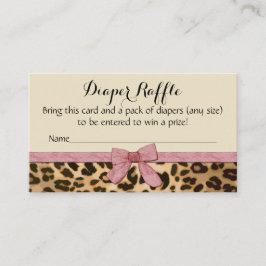 Leopard Roze Bow Meisje Baby shower Luier Raffle Informatiekaartje
