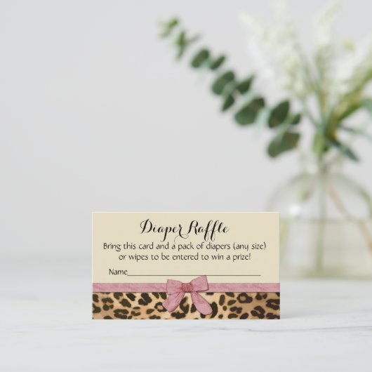 Leopard Roze Bow Meisje Baby shower Luier Raffle Informatiekaartje (Staand voorkant)