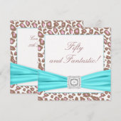 Leopard Roze Bruin Blauwgroen Vrouwen 50ste Verjaa Kaart (Voorkant / Achterkant)