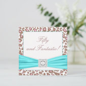 Leopard Roze Bruin Blauwgroen Vrouwen 50ste Verjaa Kaart (Staand voorkant)