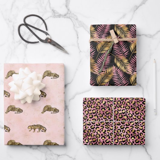 Leopard roze en gouden Oerwoud Inpakpapier Vel (Voorkant)