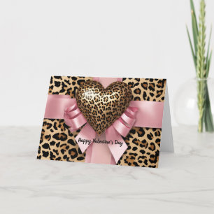 Leopard Roze Lint Valentijnsdag Hart Kaart
