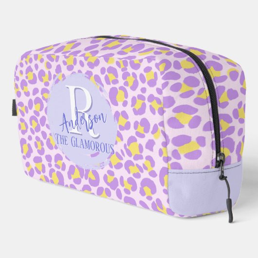 Leopard roze Paarse geel gepersonaliseerd Toilettasje (Rechterhoek)