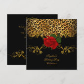 Leopard Rozen Red Black Gold Birthday Kaart (Voorkant / Achterkant)