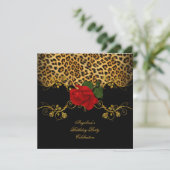 Leopard Rozen Red Black Gold Birthday Kaart (Staand voorkant)