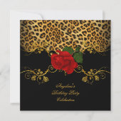 Leopard Rozen Red Black Gold Birthday Kaart (Voorkant)