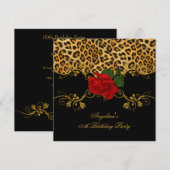 Leopard Rozen Red Black Gold Birthday Party 2 Kaart (Voorkant / Achterkant)