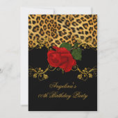 Leopard Rozen Red Black Gold Birthday Party 2 Kaart (Voorkant)