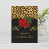 Leopard Rozen Red Black Gold Birthday Party 2 Kaart (Staand voorkant)
