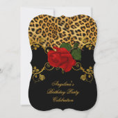 Leopard Rozen Red Black Gold Birthday Party 2 Kaart (Voorkant)