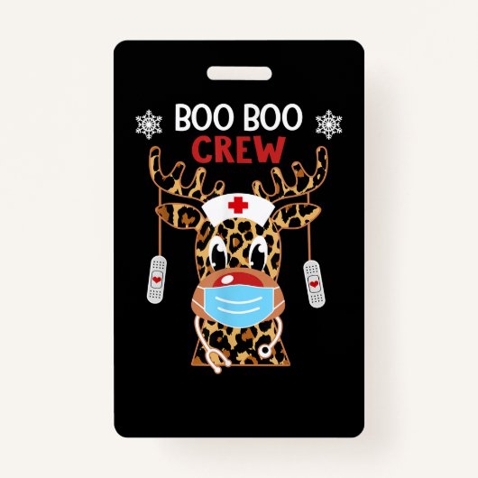 Leopard Rudolph Reindeer Face Mask Nurse Boo Boo Badge (Voorkant)
