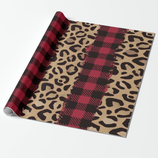 Leopard Safari Buffalo met kerstmis Cadeaupapier (Uitgerold)
