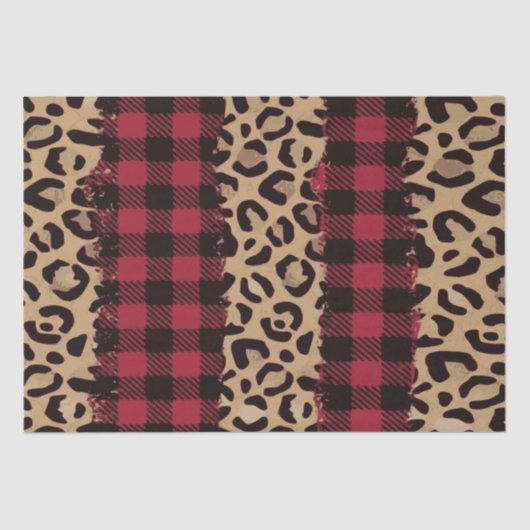 Leopard safari Buffalo Plaid Christmas Tissuepapier (Voorkant)