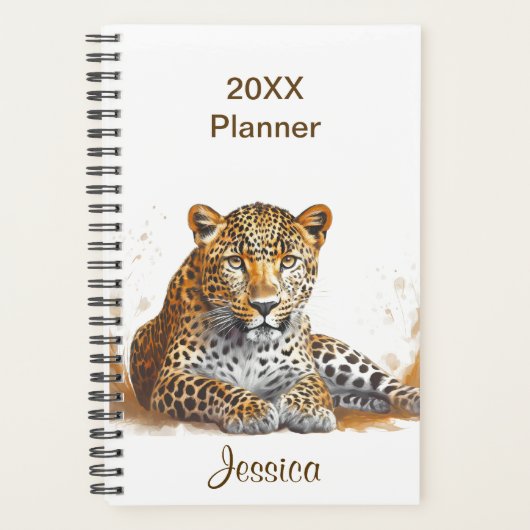 Leopard Safari Dierenportret Gepersonaliseerde naa Planner (Voorkant)