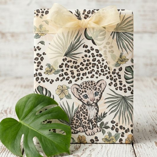 Leopard Safari Kids Floral Jungle Pattern Cadeaupapier