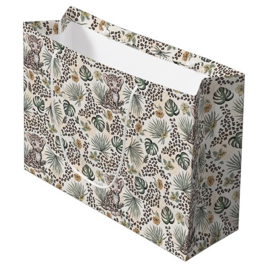 Leopard Safari Kids Floral Jungle Pattern Groot Cadeauzakje (Voorkant Gekanteld)