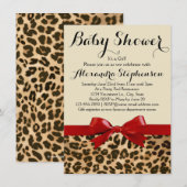 Leopard Safari Rode Boog Meisje Baby shower Uitnod Kaart (Voorkant / Achterkant)