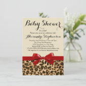 Leopard Safari Rode Boog Meisje Baby shower Uitnod Kaart (Staand voorkant)